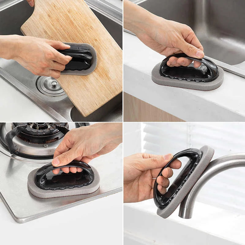 Erase Rust. Scrub Stains. Sharpen Knives. — Magic Nano Emery Sponge Cleaning Brush | Eraser, Rust Remover, Ergonomic Handle, Kitchen & Bath
