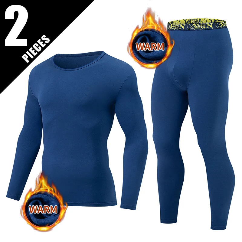 Men's Printed Thermal Underwear Set – 2-Piece Round Neck Sports Suit