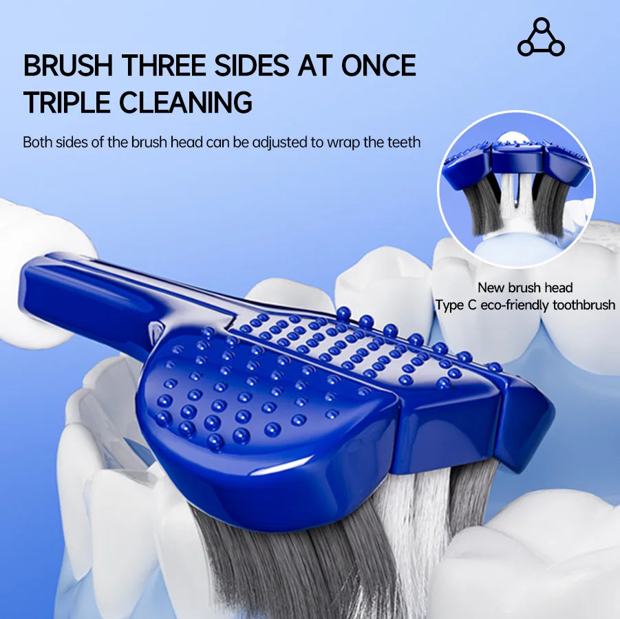 Clean Every Surface at Once — 3D U-Shaped Three-Sided Soft Toothbrush | 6pcs, 0.15mm Soft Bristles, Comprehensive Oral Cleaning for Adults
