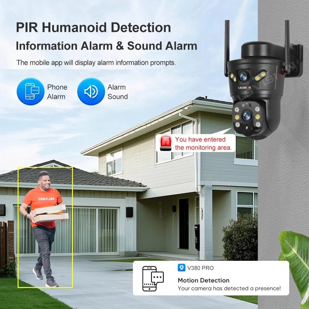 8MP Dual Lens Solar Security Camera – 4G/WiFi, PTZ 355°, PIR Human Detection, Night Vision | Outdoor CCTV