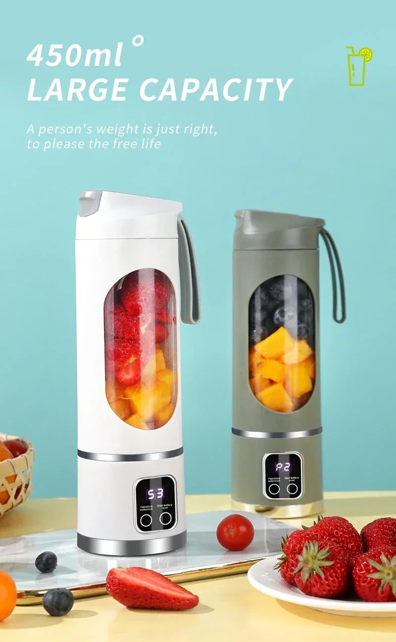 Portable Electric Juicer 450ML — 8-Blade Travel Blender for Fresh Juice, Shakes & Smoothies