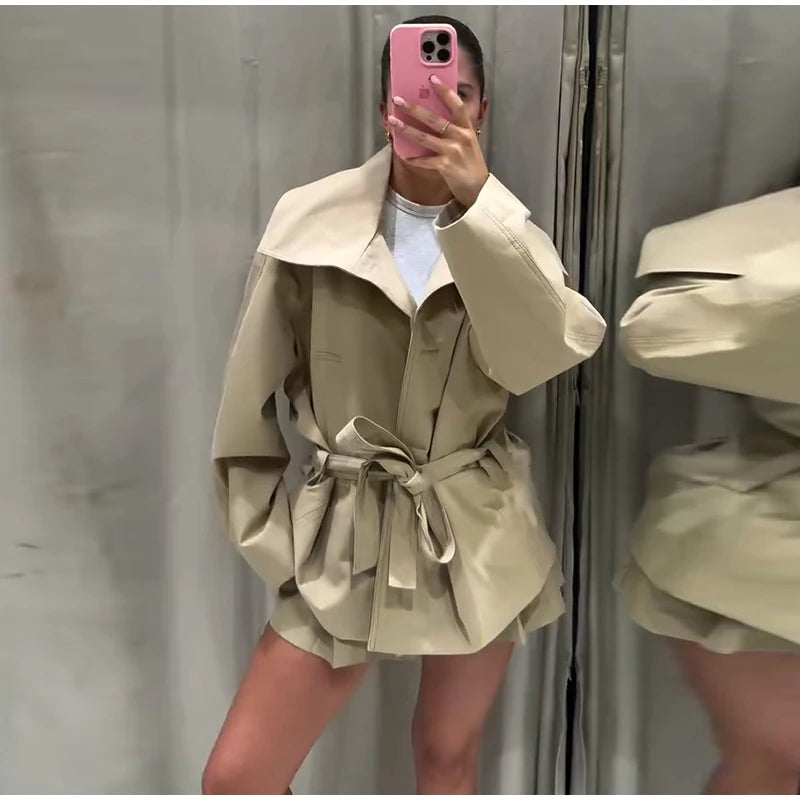 Women's Double-Breasted Cropped Trench Coat – Chic Vintage Office Jacket