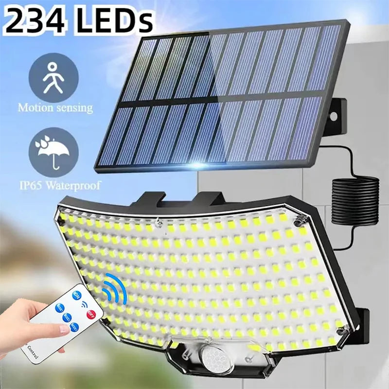 Solar Motion Sensor LED Garden Wall Lamp — 234 LEDs, IP65 Waterproof, 3 Modes with Remote (12-Month Warranty)