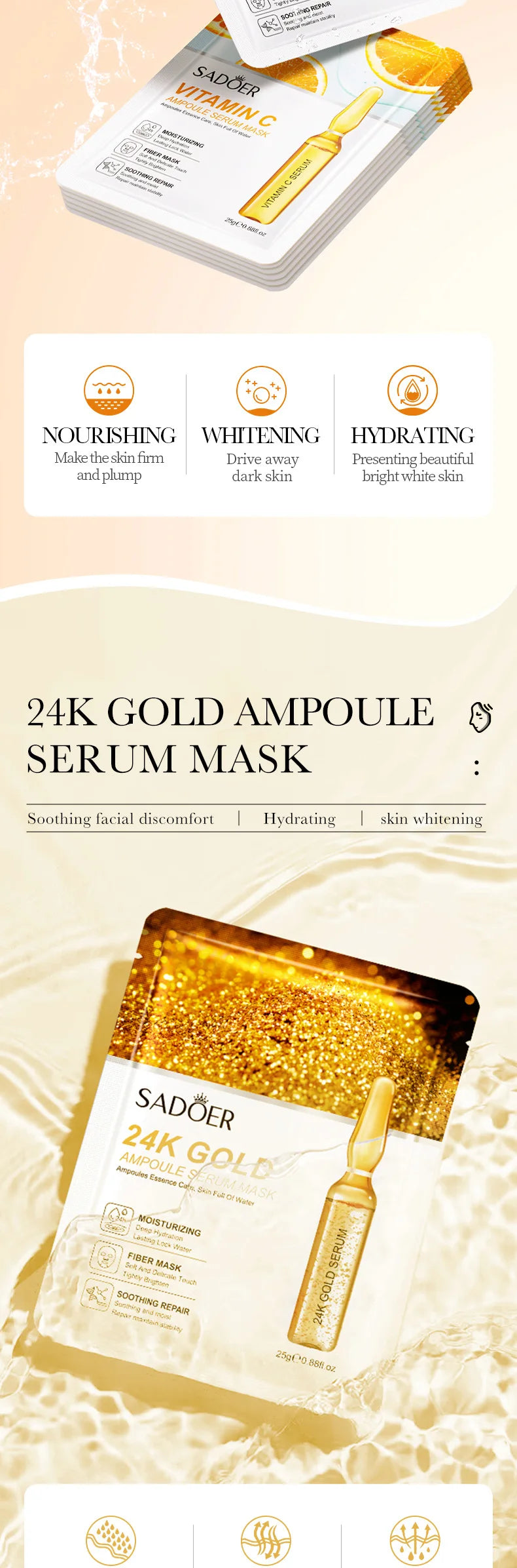 SADOER 24K Gold Vitamin C Hydrating Face Masks — Multi-Pack