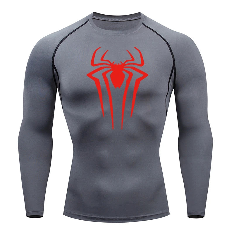 Men's Spider Print Compression Long Sleeve Shirt — Graphic Performance Base Layer