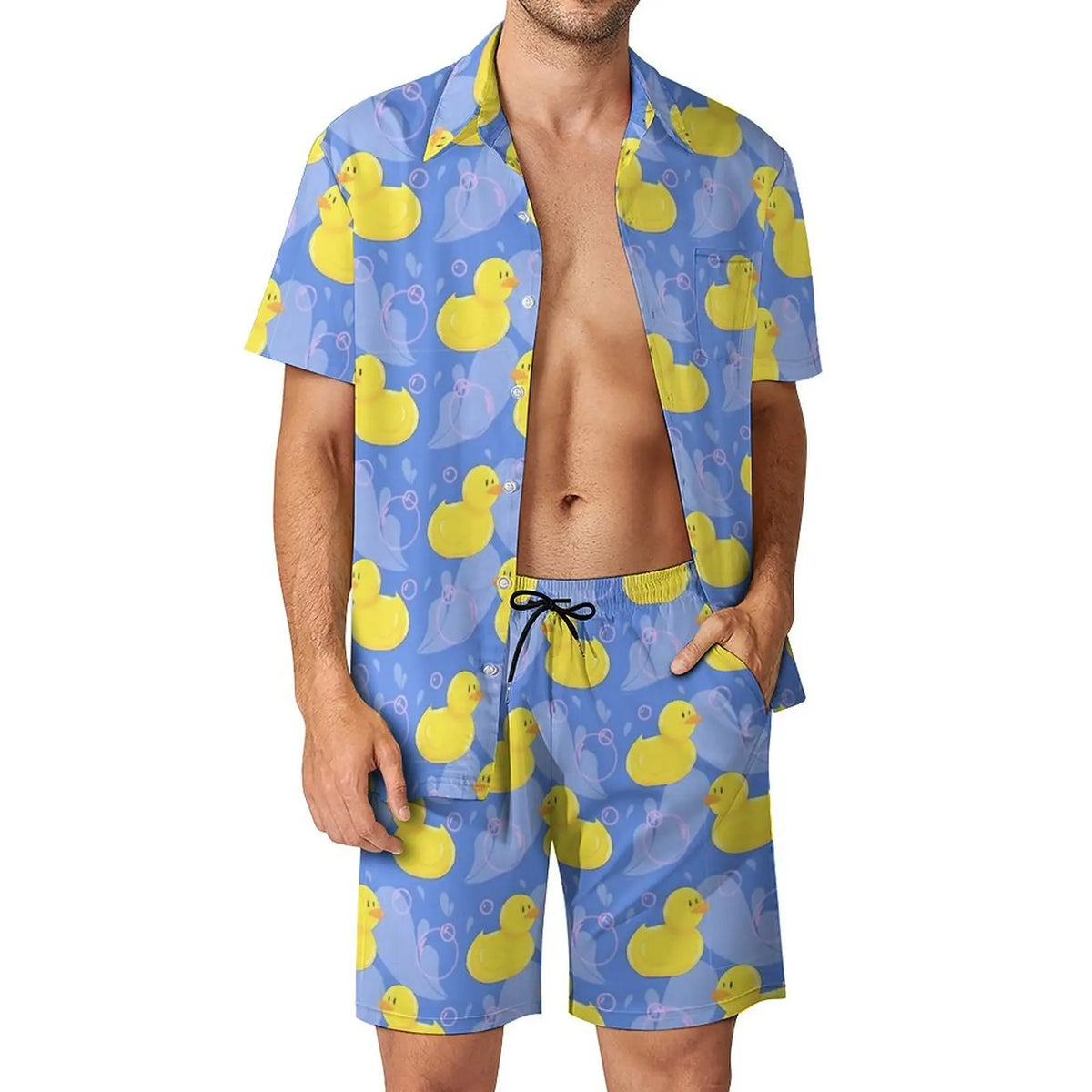 Men's Yellow Rubber Duck 3D Print Shirt & Beach Shorts – Hawaiian Streetwear Set