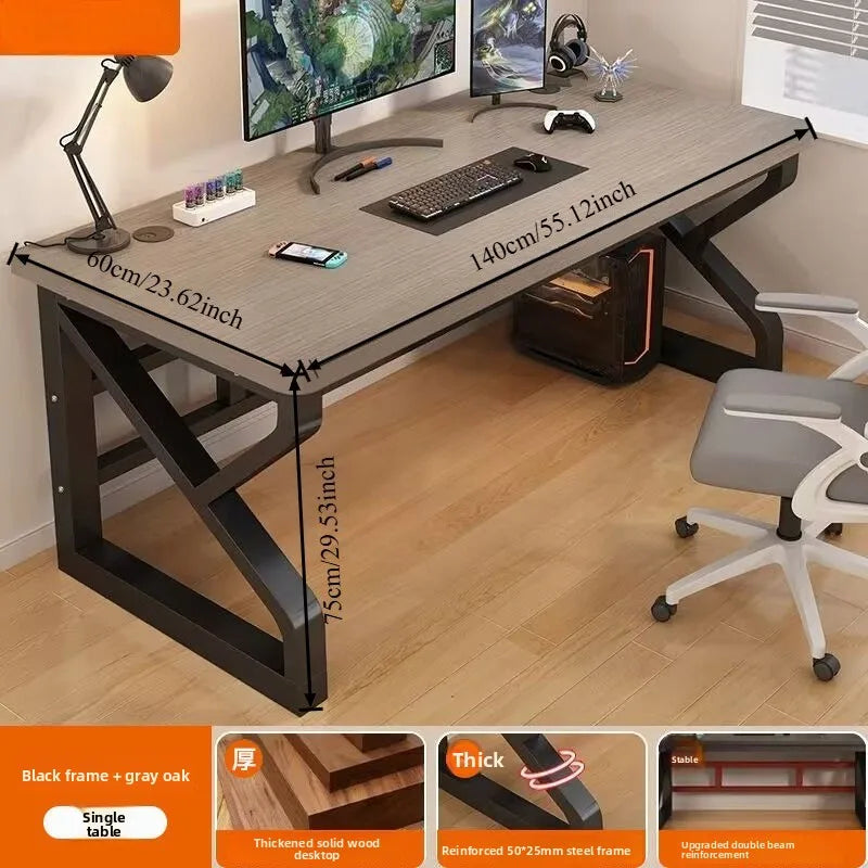 Solid Wood Core Gaming & Home Office Desk — E0 Eco-Friendly, Dual Cable Management, Multiple Sizes & Styles