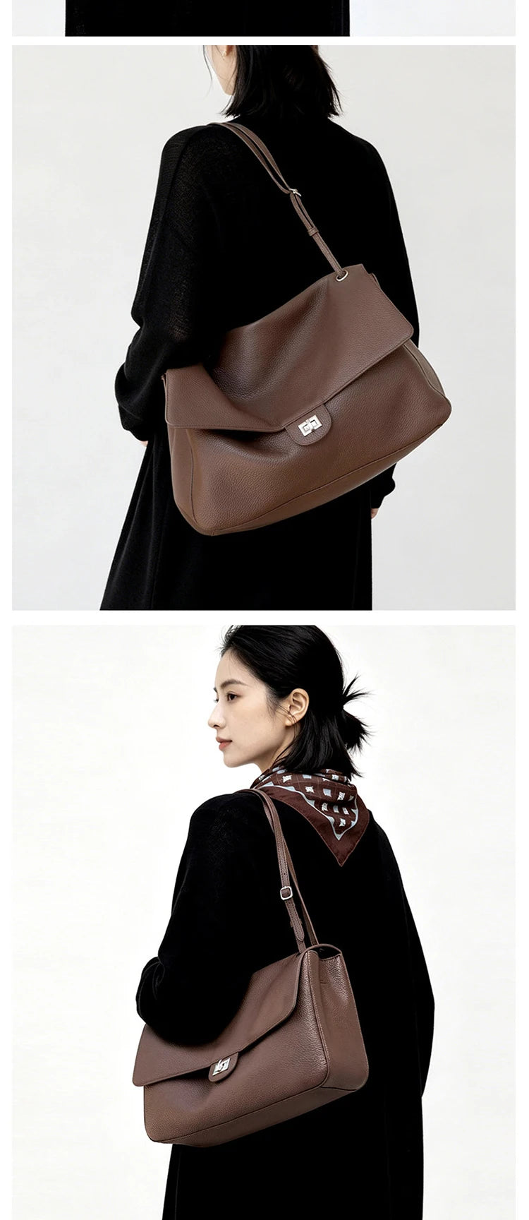 Head Layer Cowhide Leather Commuter Tote Bag – Large Capacity Crossbody Shoulder Bag for Women