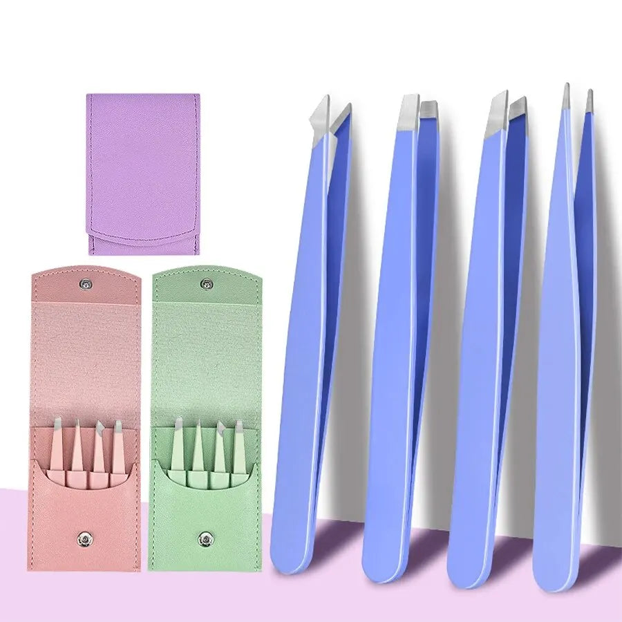 4-Piece Stainless Steel Eyebrow Tweezer Set