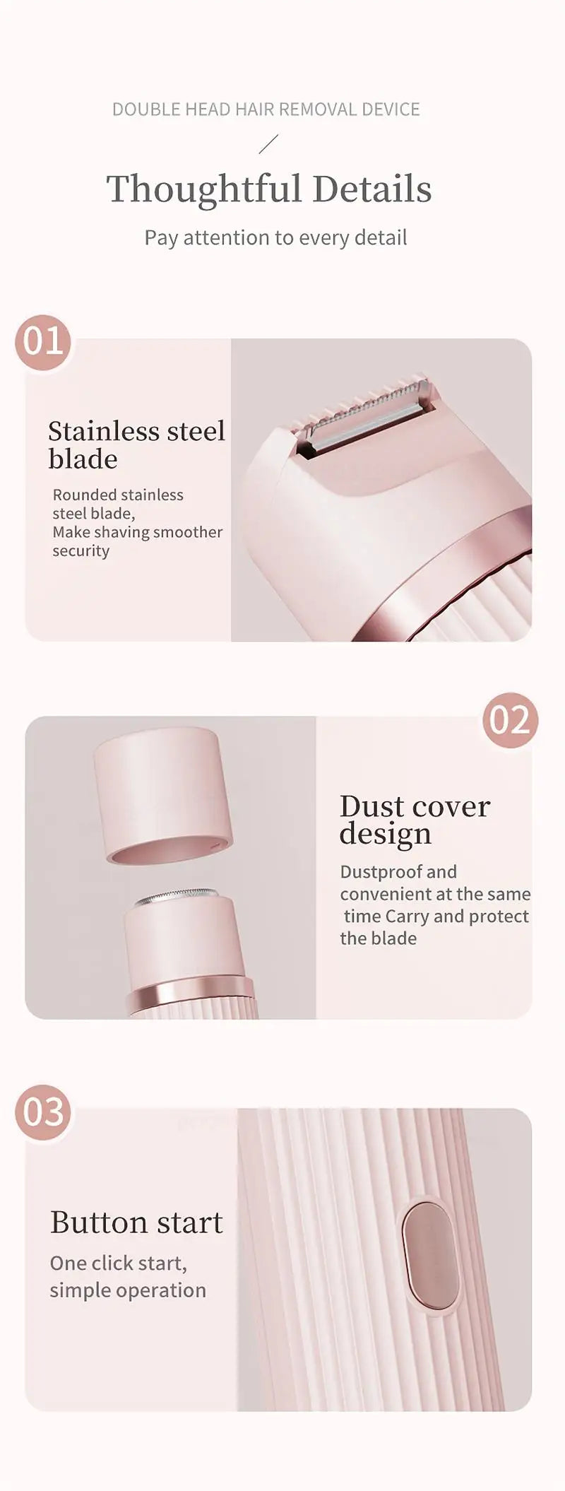 Peicon Women's Dual-Head Electric Epilator & Body Shaver – IPX7 Waterproof, USB Rechargeable