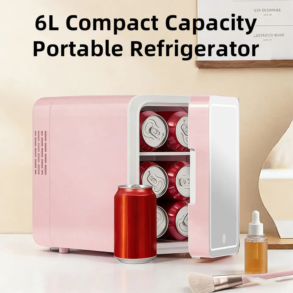 6L/9L LED Mirror Mini Fridge with Light — Portable Cosmetic Refrigerator Cooler & Warmer for Car, Home & Skincare