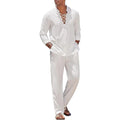 Men's Cotton Linen Shirt & Pants Set – Solid Color Hawaiian Beach Vacation Casual 2-Piece