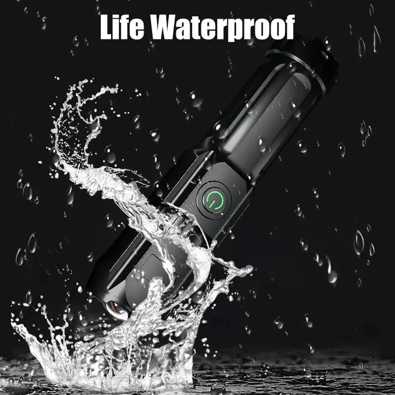F15-T Tactical LED Flashlight – Zoomable, 4-Mode, USB Rechargeable, Waterproof Fishing Hunting Camping Torch