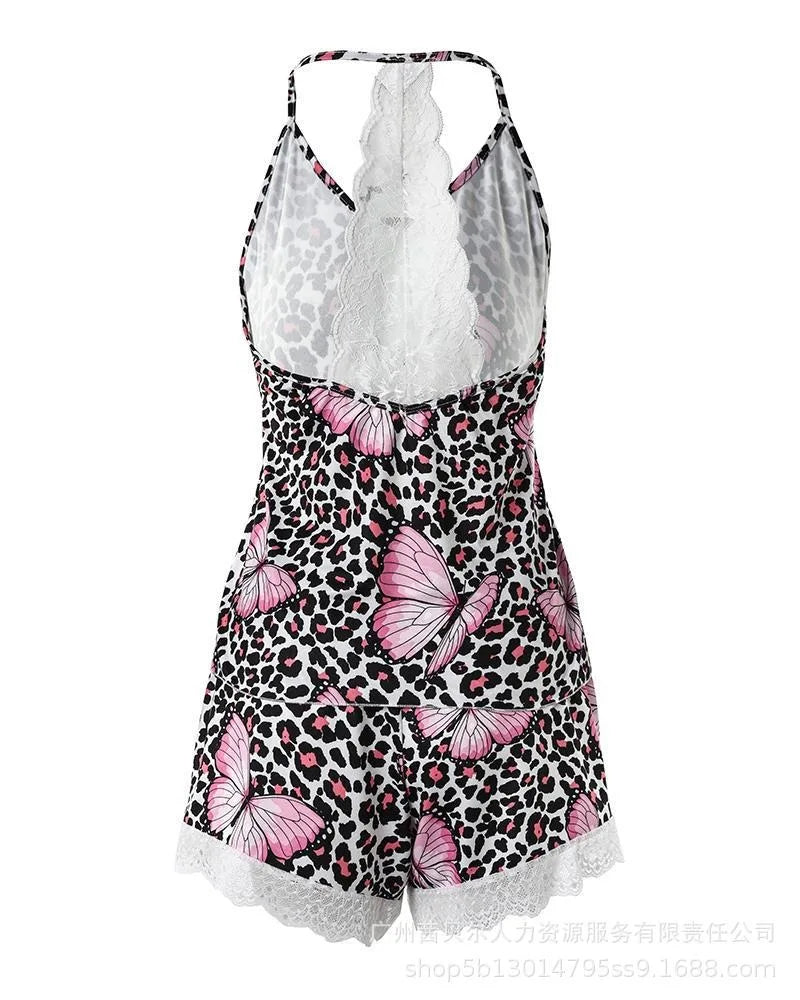 Solid Lace Backless Pajama Set — Sleeveless V-Neck 2-Piece Sleepwear