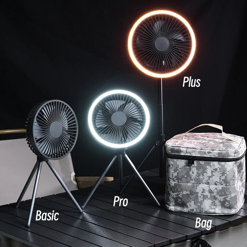 10000mAh Camping Fan – Rechargeable Portable Wireless Ceiling Fan with Power Bank & LED Lighting Tripod