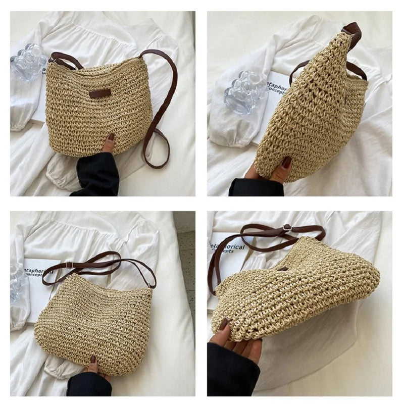 Woven Straw Crossbody Bag – Boho Beach Shoulder Bag for Women