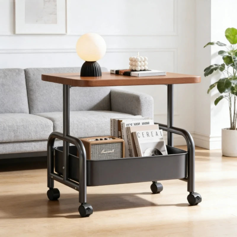 Rolling Laptop Desk & Sofa Side Table with Storage Basket