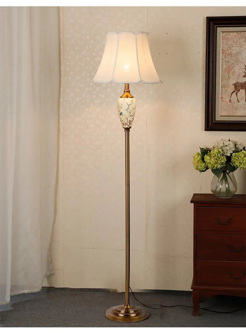Ceramic Floor Lamp – Fabric Shade & LED Lighting