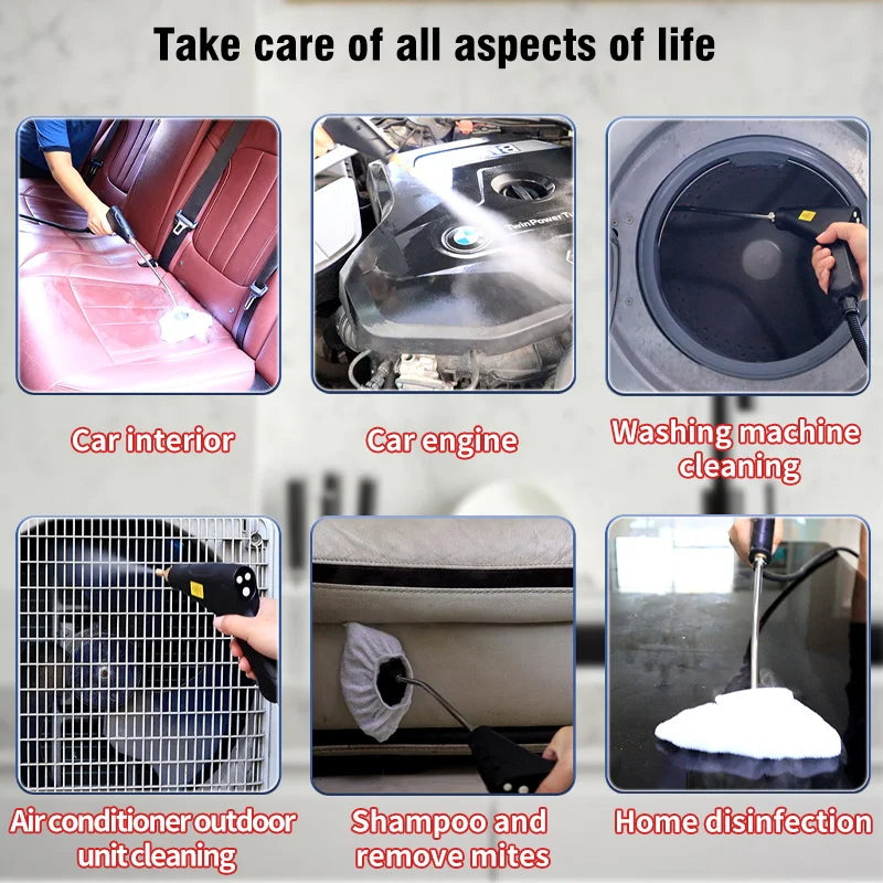 2500W Handheld Steam Cleaner – Digital Display, 6-Speed, 1200ml Tank, 110V/220V, Kitchen, Car & Furniture