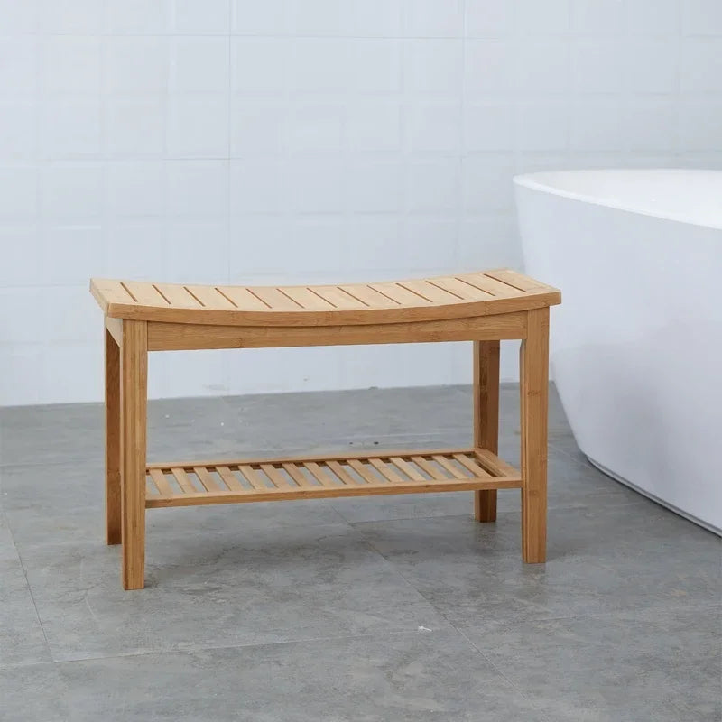 Bamboo Anti-Slip Shower Bench with Storage Shelf