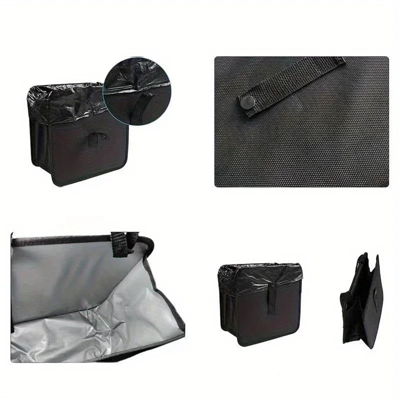 Black car trash can with various views on a white background