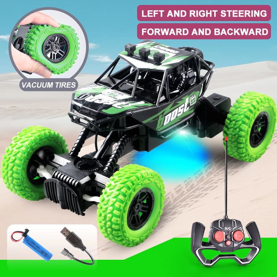 RC Car with Colorful Flashing Lights & Rubber Wheels – Off-Road Climbing Toy for Kids