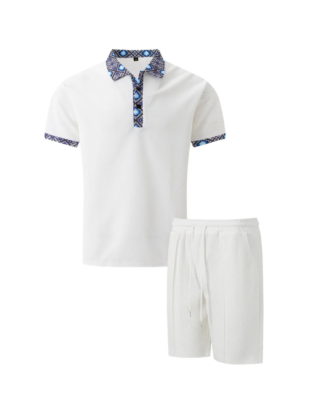 Men's Waffle Solid Color Zip Lapel Short Sleeve & Shorts Set – European Summer 2-Piece Suit