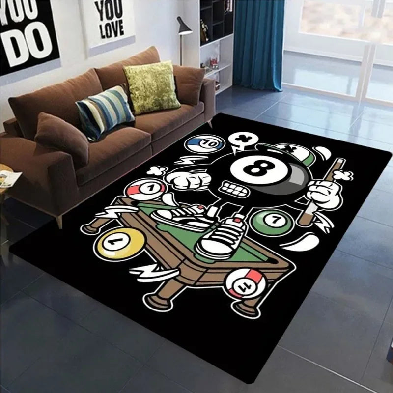 Black 8 Billiards Area Rug – Non-Slip Dirt-Resistant Carpet for Bedroom & Game Room