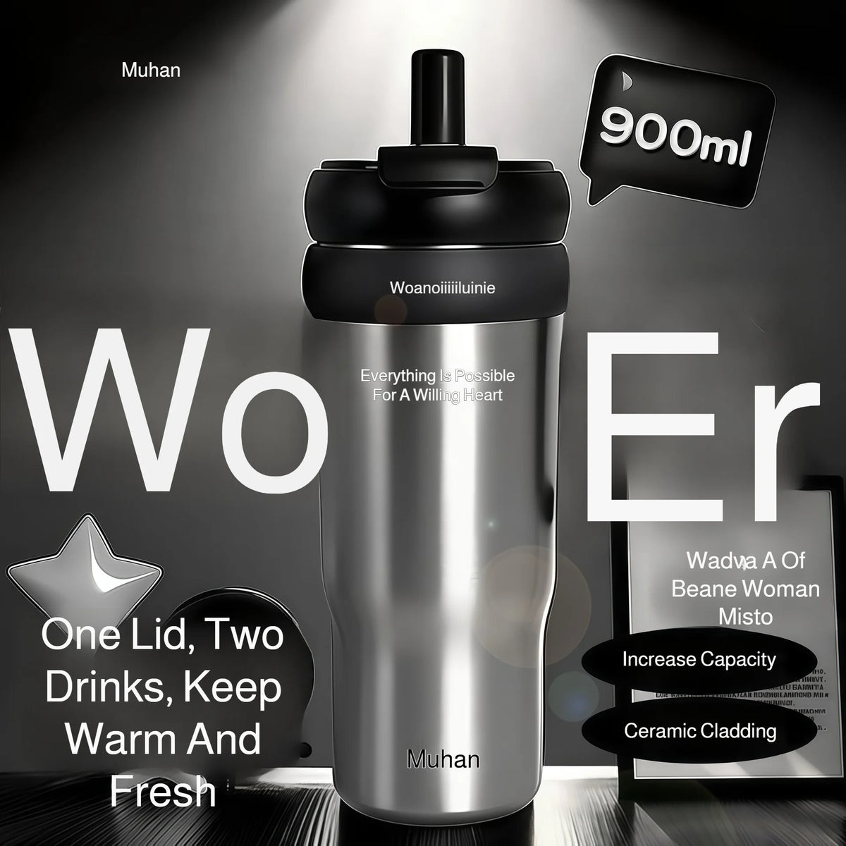 900ml Ceramic Interior Tumbler with Handle & Straw – 201 SS Shell, Dishwasher Safe, 24Hr Cold, Modern Minimalist, 3 Colors