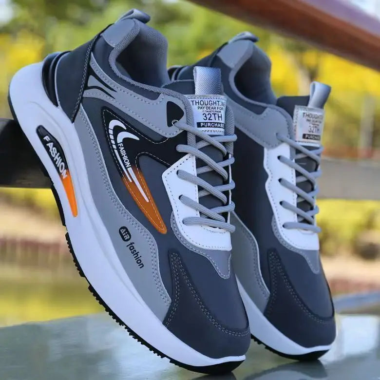 Men's Lightweight PU Leather Casual Sneakers – Breathable Tennis & Running Shoes