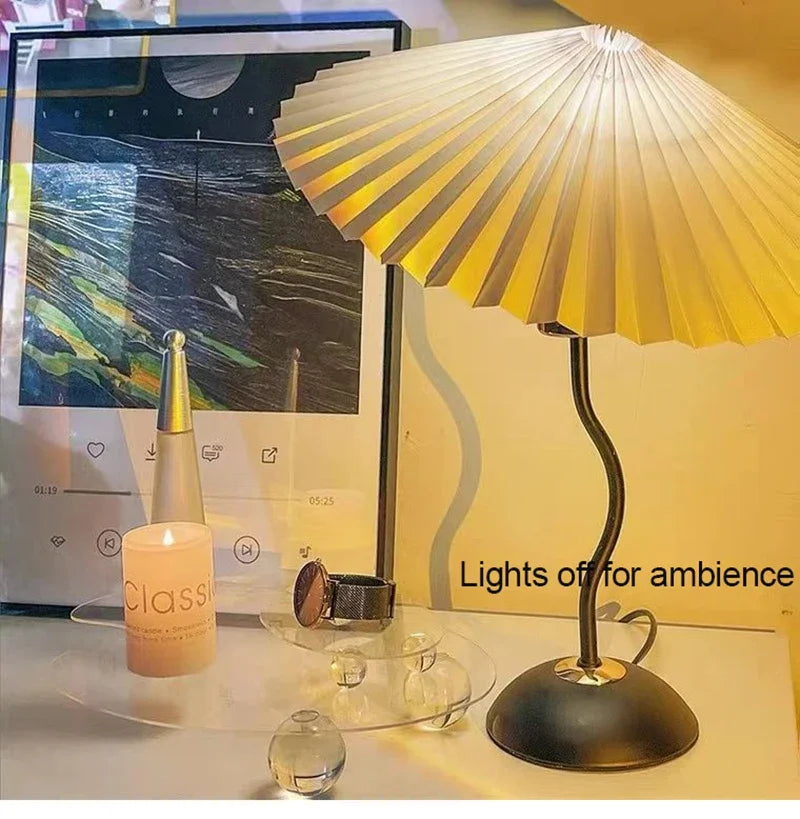 Retro LED Table Lamp – White Shade & Black Base