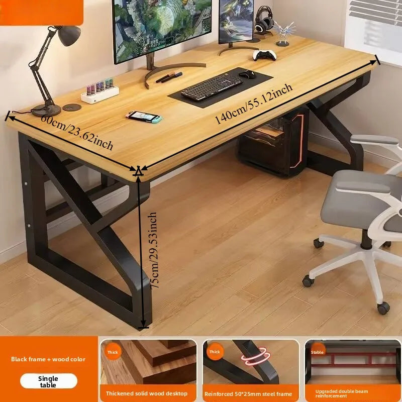 Solid Wood Core Gaming & Home Office Desk — E0 Eco-Friendly, Dual Cable Management, Multiple Sizes & Styles