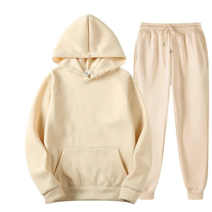 Men's Solid Color Hoodie & Pants Tracksuit Set – Fashionable Casual Sport (S–3XL)
