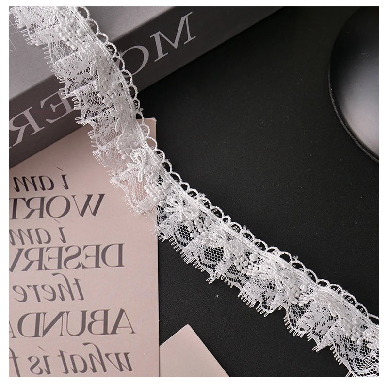 White Lace Ribbon Bow Trim — Embroidered Edge for Dresses, Bridal & DIY Crafts