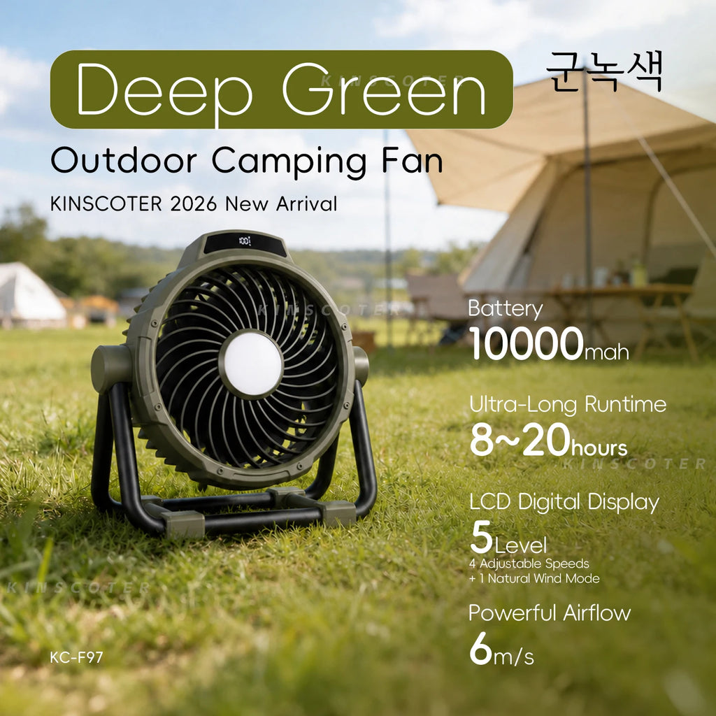 6-in-1 Portable Camping Fan – 20000mAh Rechargeable Wireless Tent Ceiling Fan with LED Light & Power Bank