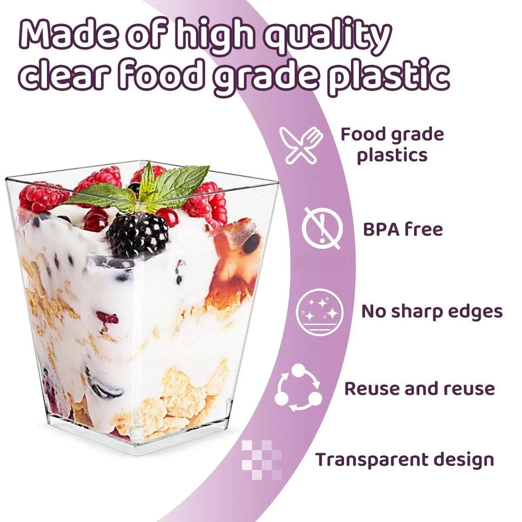Clear Square Dessert Cups with Spoons