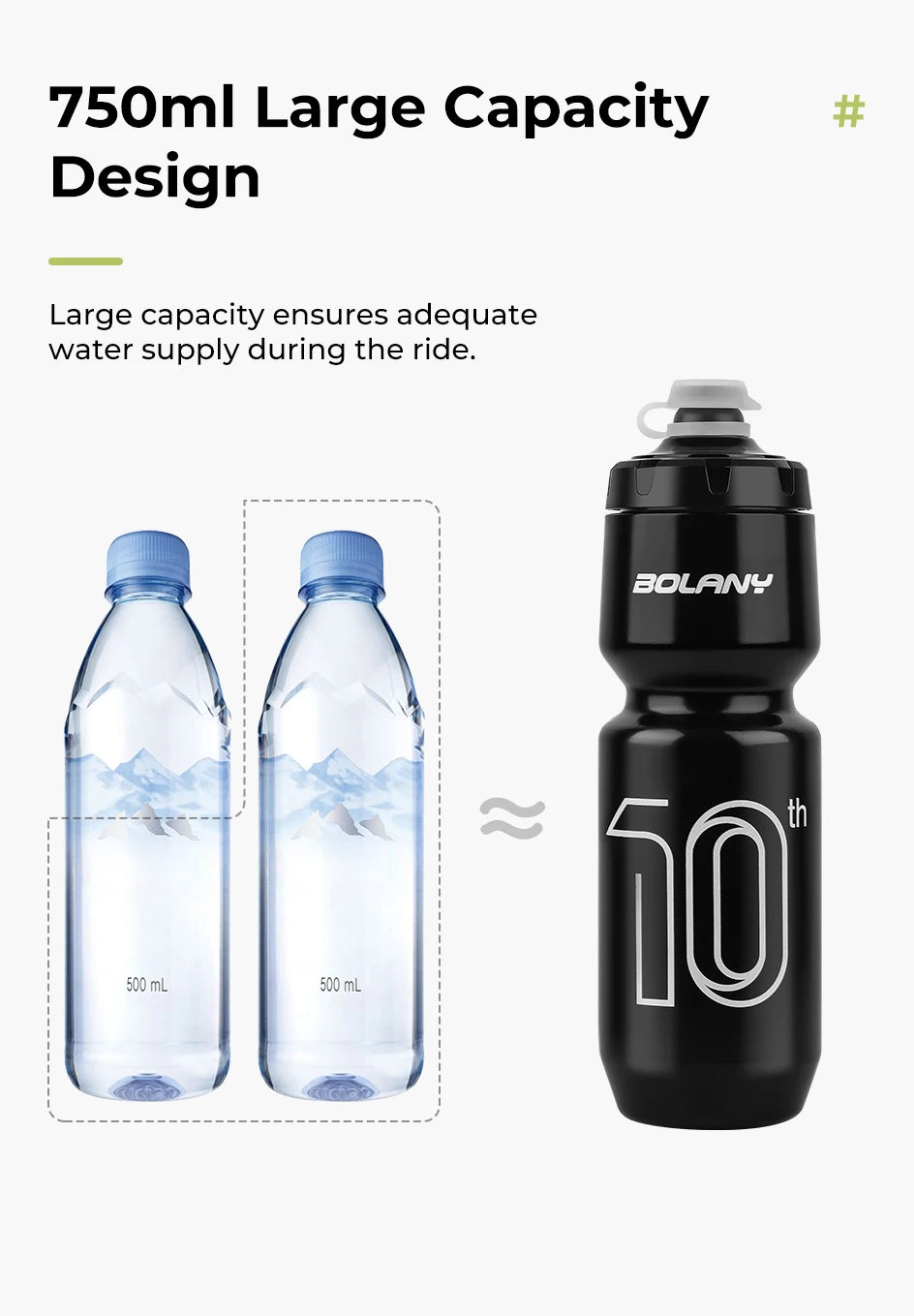 BOLANY 750ml Sports Cycling Squeeze Water Bottle – Lightweight Portable Outdoor Kettle with Lid