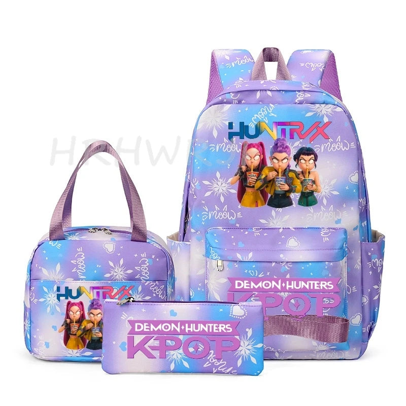 KPop Demon Hunter 3-Piece Backpack Set – School Bag, Shoulder Bag & Clutch
