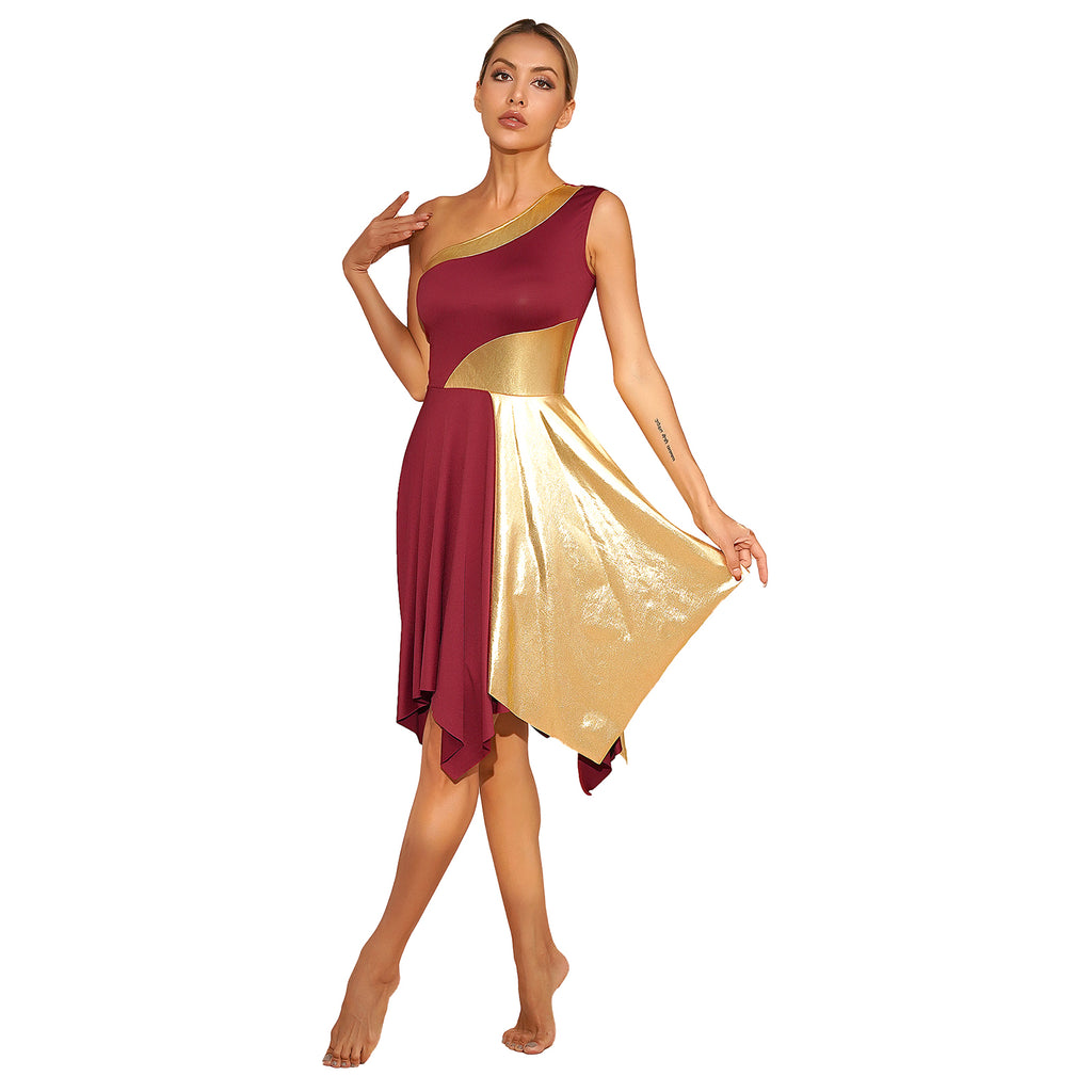 One Shoulder Irregular Hem Dance Performance Dress — Lyrical Worship Dancewear Costume