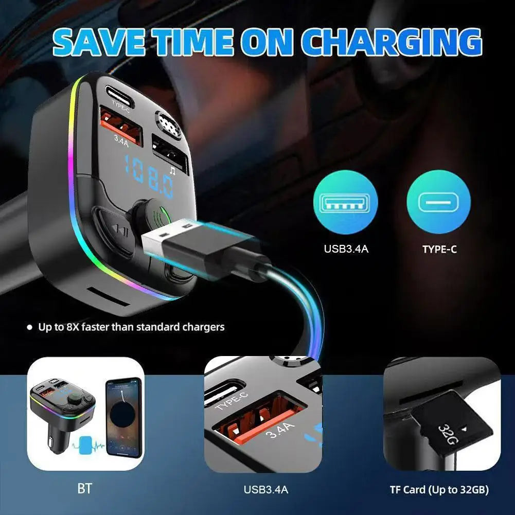 Car Charger FM Transmitter with Bluetooth 5.0 — Hands-Free Calling & Music Streaming