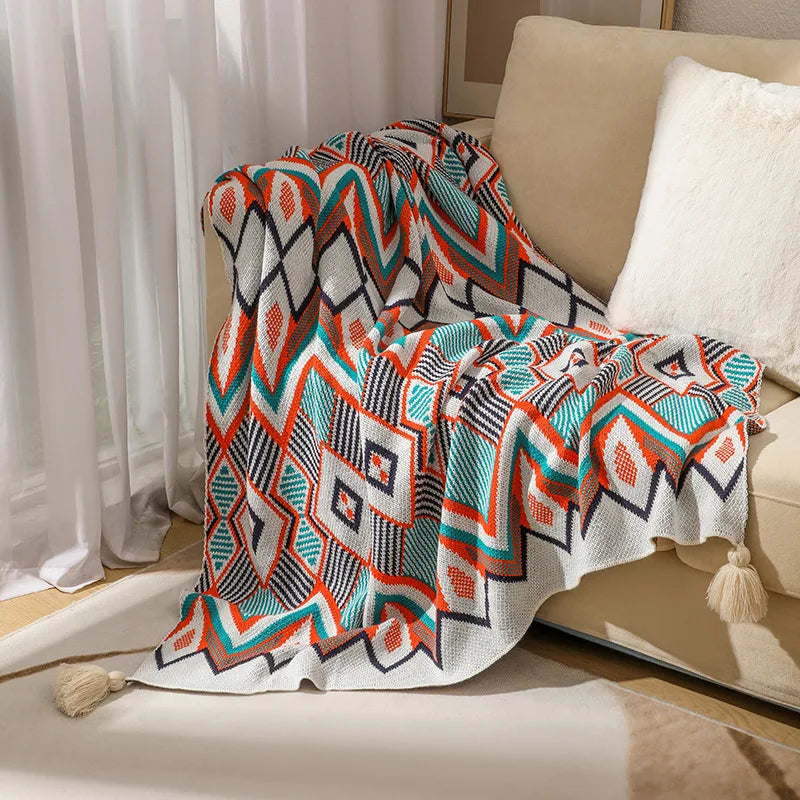 Boho Aztec Throw Blanket – Woven Plaid Sofa Cover, Wall Tapestry & Bed Blanket