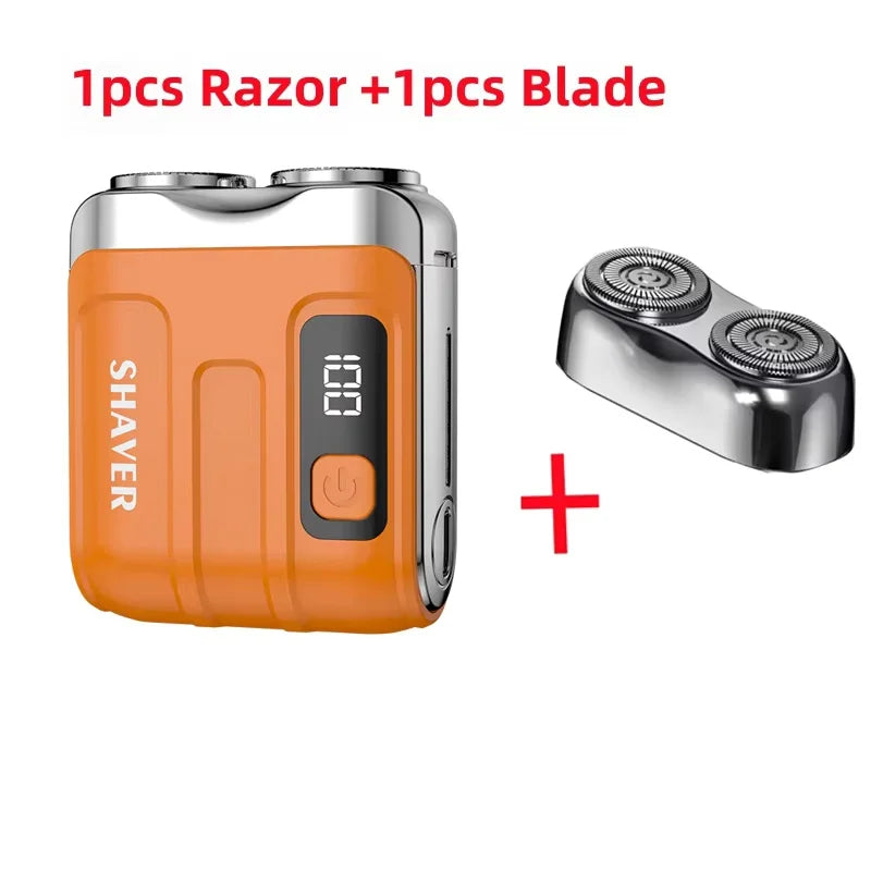 Mini Electric Smart Shaver – Digital Display, Dual Blade Rechargeable Beard Trimmer for Home & Car