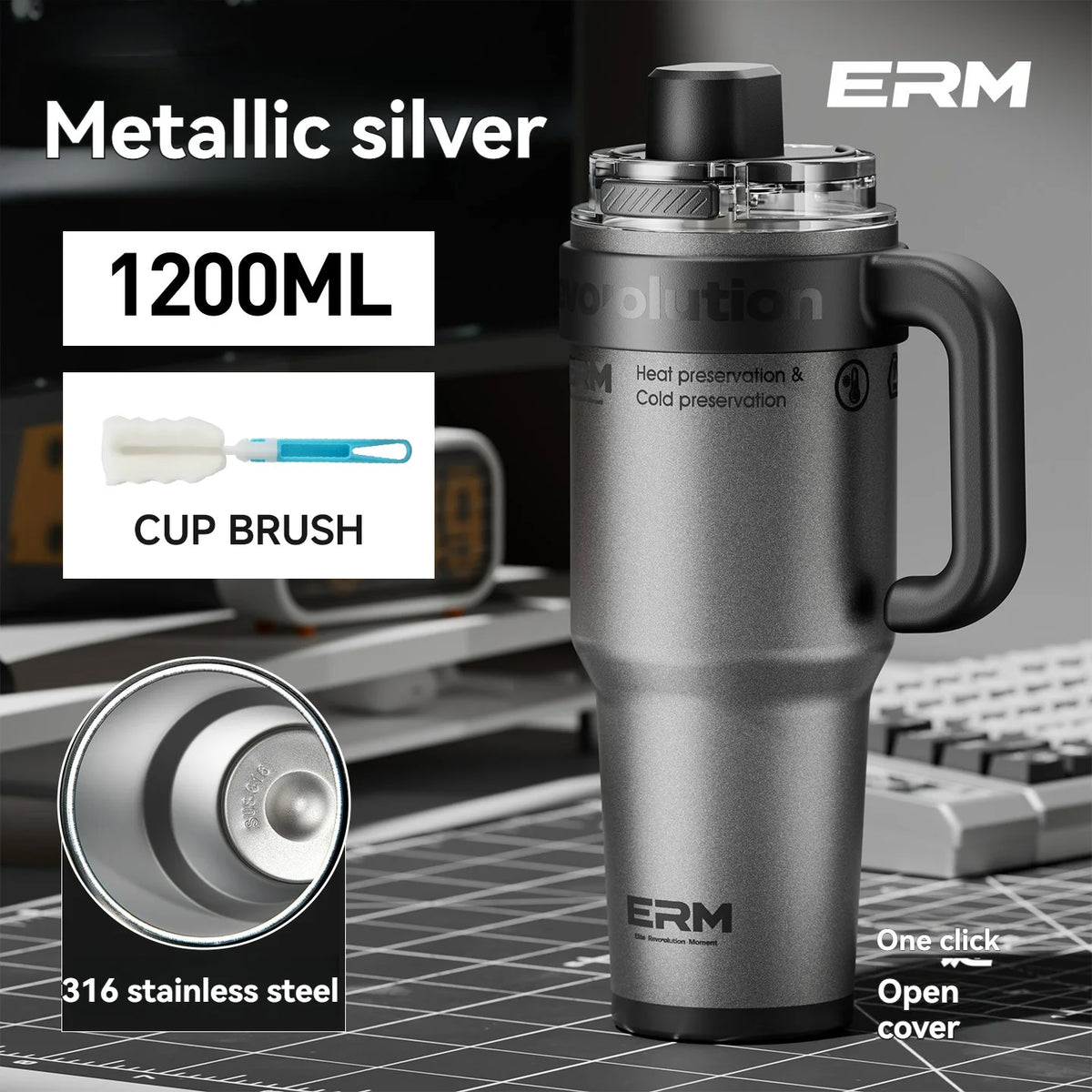1200ml Insulated Tumbler with Straw & Handle