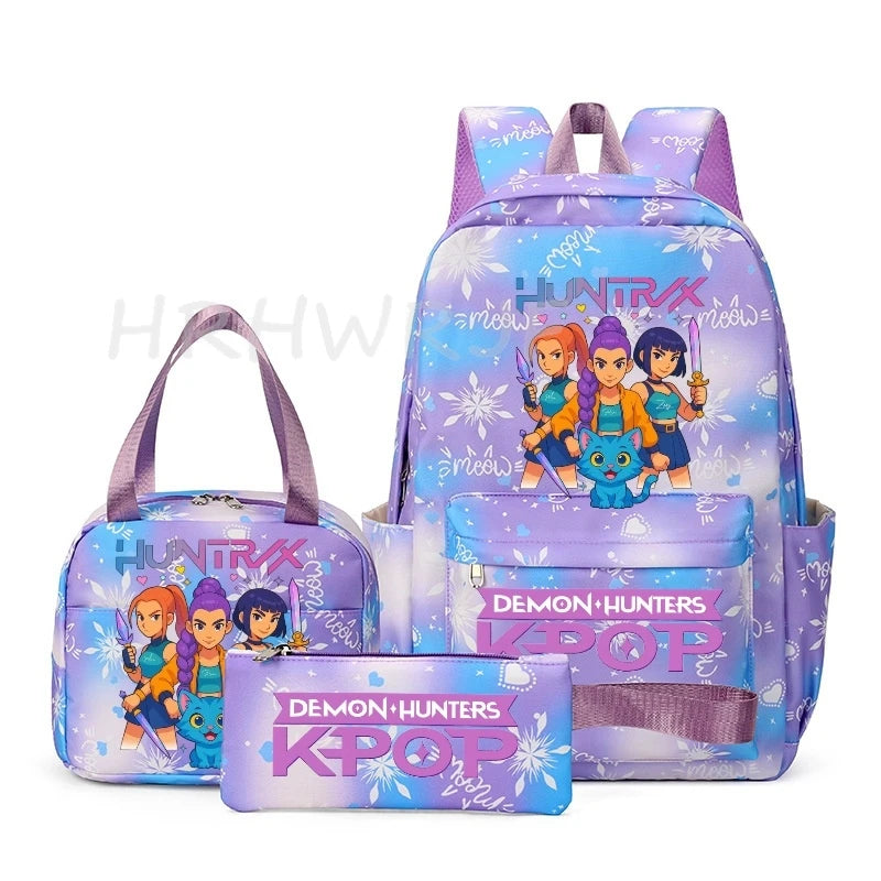 KPop Demon Hunter 3-Piece Backpack Set – School Bag, Shoulder Bag & Clutch