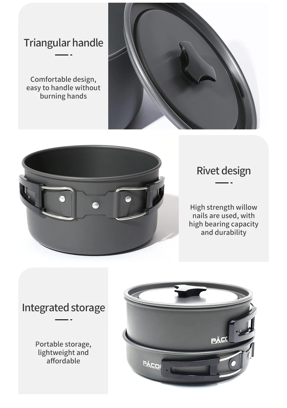 PACOONE Camping Cookware Set — Portable Outdoor Pot, Pan, Kettle & Tableware Kit