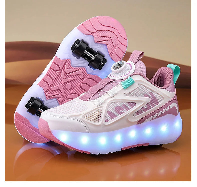 Children's 4-Wheel LED Light Roller Skate Shoes – Removable Wheeled Rolling Sneaker for Kids