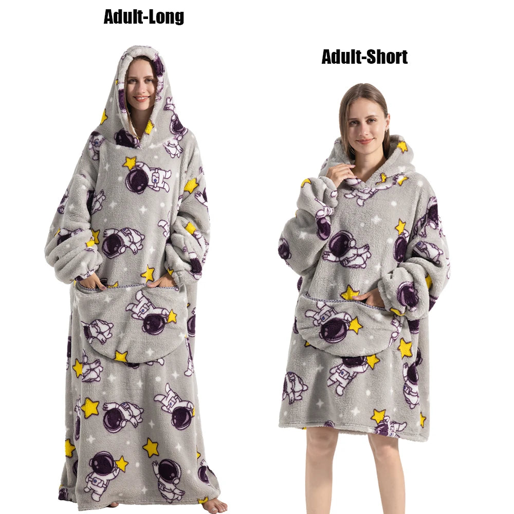 Oversized Wearable Blanket Hoodie – Plush Fleece with Sleeves, Hood & Pocket, 40 Designs