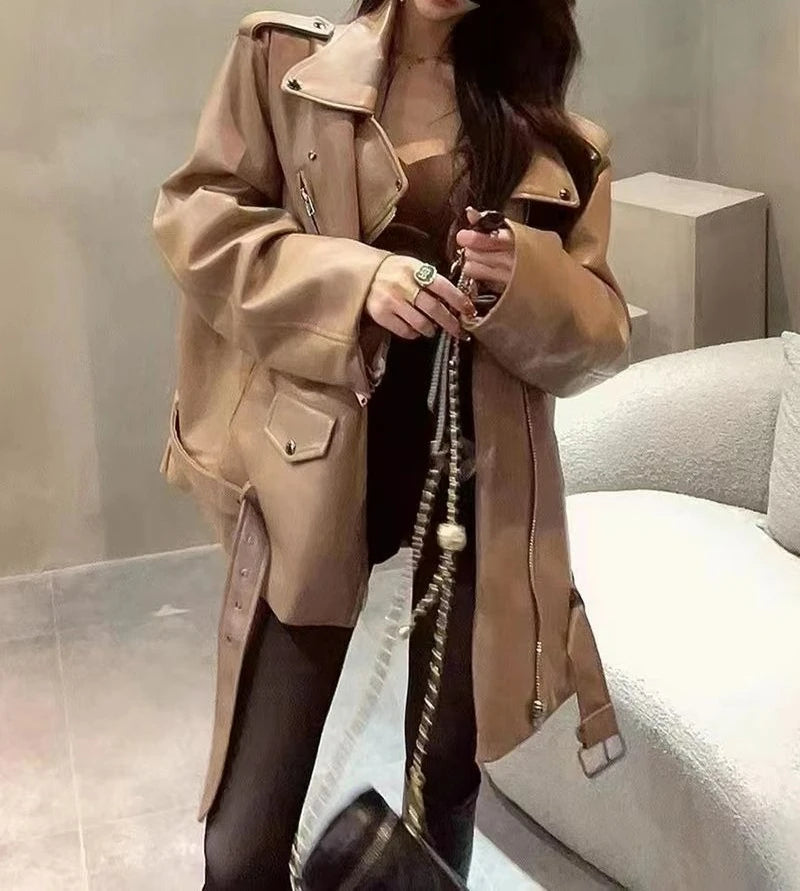 Women's Khaki Jacket – Loose Fit Zip-Front Layer