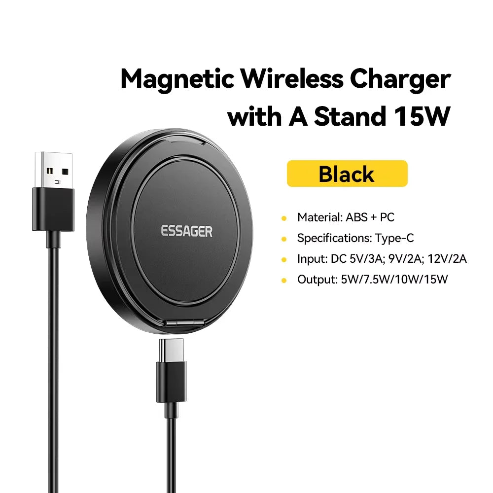 Essager 15W Magnetic Wireless Charger Pad – Fast Charging Stand for iPhone 12–17 & AirPods