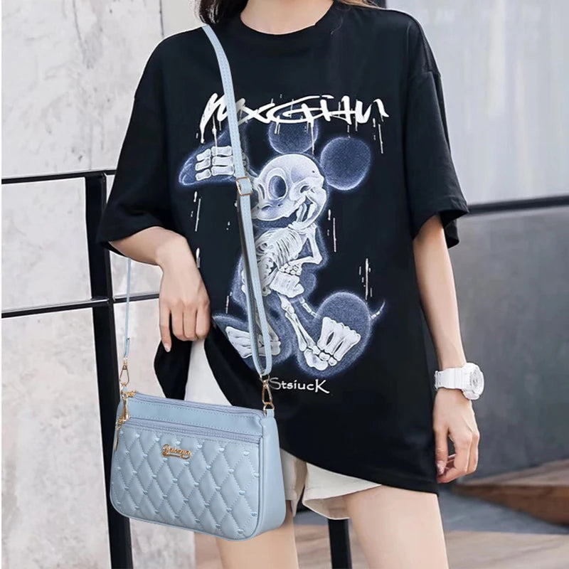 Embroidery Leather Messenger Bag – Women's Handbag with Hair Ball Charm in 12 Colors